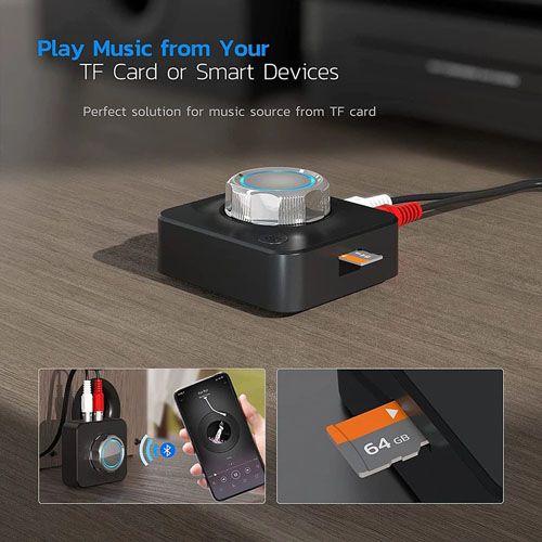 Bluetooth Receiver for Home Stereo, 3.5mm AUX/RCA,TF Card Slot,Car Systems，Wireless Bluetooth Audio Adapter Low Latency for Home Music Streaming Stereo System，Stereo Receiver with 3D Surround