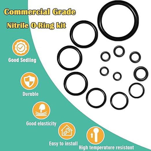 225 Pcs Rubber O-Ring Kit 18 Size Nitrile Rubber O Ring Assortment Set for Car Auto Vehicle Repair Faucet Plumbing Air or Gas Sealing Connections Resist Oil and Heat