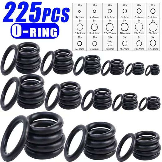 225 Pcs Rubber O-Ring Kit 18 Size Nitrile Rubber O Ring Assortment Set for Car Auto Vehicle Repair Faucet Plumbing Air or Gas Sealing Connections Resist Oil and Heat