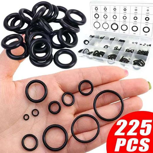225 Pcs Rubber O-Ring Kit 18 Size Nitrile Rubber O Ring Assortment Set for Car Auto Vehicle Repair Faucet Plumbing Air or Gas Sealing Connections Resist Oil and Heat