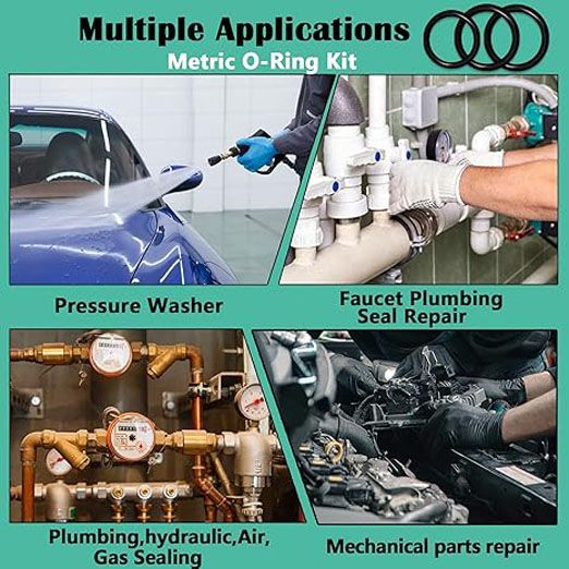 225 Pcs Rubber O-Ring Kit 18 Size Nitrile Rubber O Ring Assortment Set for Car Auto Vehicle Repair Faucet Plumbing Air or Gas Sealing Connections Resist Oil and Heat