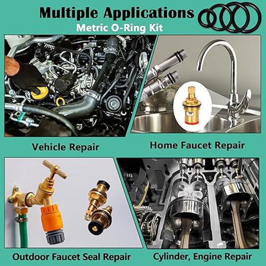 225 Pcs Rubber O-Ring Kit 18 Size Nitrile Rubber O Ring Assortment Set for Car Auto Vehicle Repair Faucet Plumbing Air or Gas Sealing Connections Resist Oil and Heat