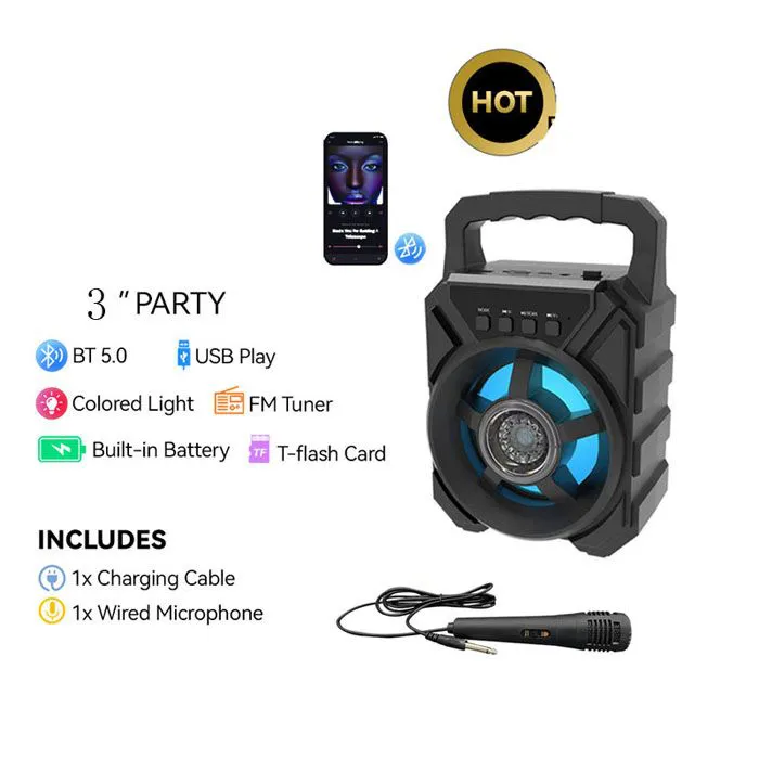 Bluetooth Karaoke  Speaker - Indoor / Outdoor Portable Sound System with  Mic,  Rechargeable Battery, USB / TF, Woofer Surround Stereo  ,Bass RGB Lights Computer Speaker Plug-in Card Subwoofer