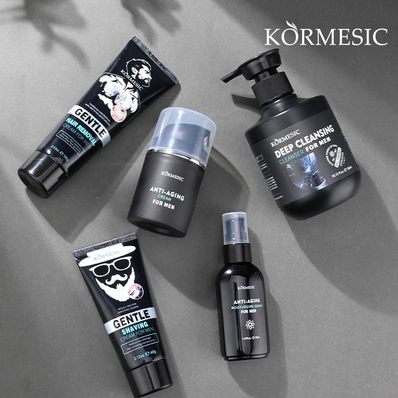 Men Specialized  Skin Care Routine Set , Anti Aging Facial  Set 5pcs Skin Care Set With Specialized Cleanser, Serum, Shaving Cream, Hair Removal Cream, Moisturizer,  Skin Care For Men, Gift For Dad