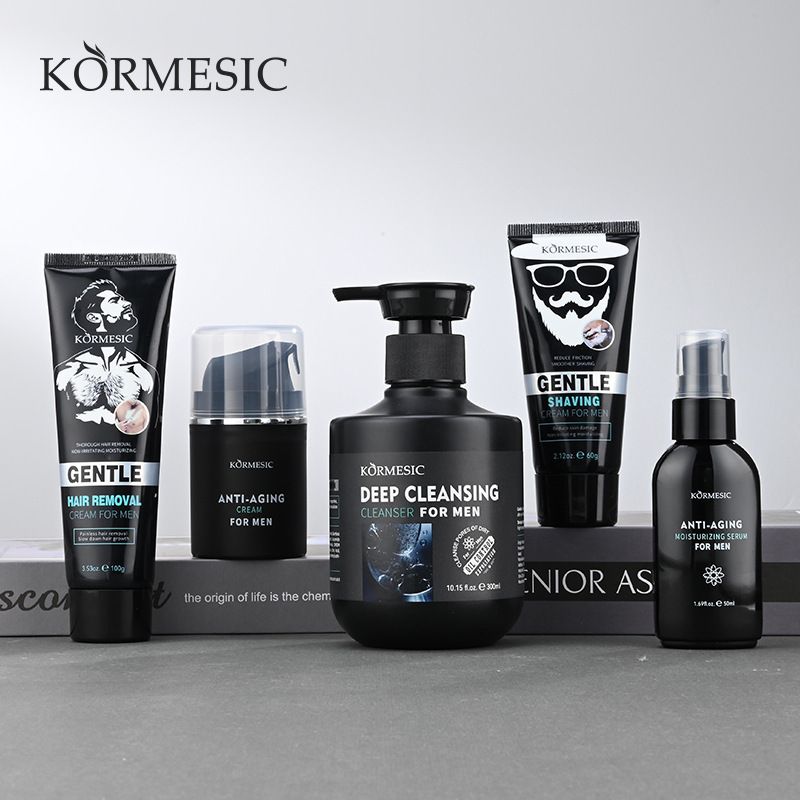 Men Specialized  Skin Care Routine Set , Anti Aging Facial  Set 5pcs Skin Care Set With Specialized Cleanser, Serum, Shaving Cream, Hair Removal Cream, Moisturizer,  Skin Care For Men, Gift For Dad