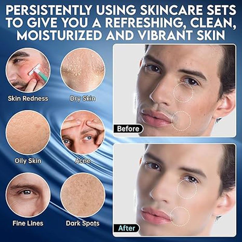 Men Specialized  Skin Care Routine Set , Anti Aging Facial  Set 5pcs Skin Care Set With Specialized Cleanser, Serum, Shaving Cream, Hair Removal Cream, Moisturizer,  Skin Care For Men, Gift For Dad