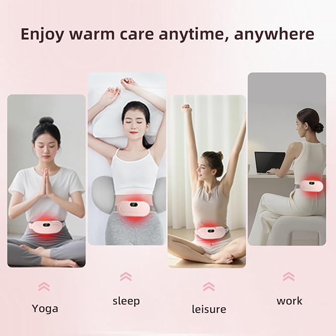 Portable Heating Pad for Period Cramps Relief Vibrating Menstrual Heating Belt for Women, Menstrual Heating Pad Smart Warm Palace Belt , Rechargeable Fast Heat , Pain Relief for Back & Stomach