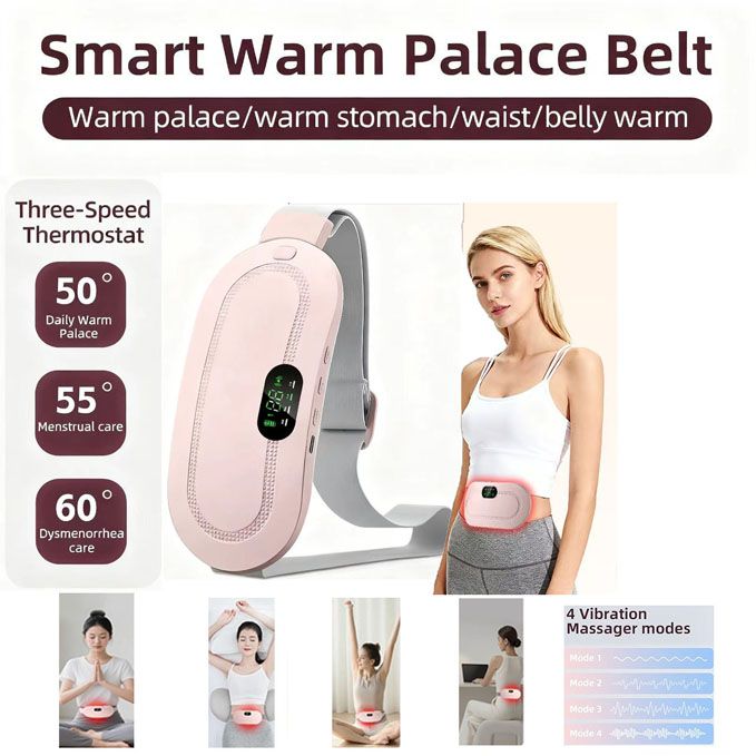 Portable Heating Pad for Period Cramps Relief Vibrating Menstrual Heating Belt for Women, Menstrual Heating Pad Smart Warm Palace Belt , Rechargeable Fast Heat , Pain Relief for Back & Stomach