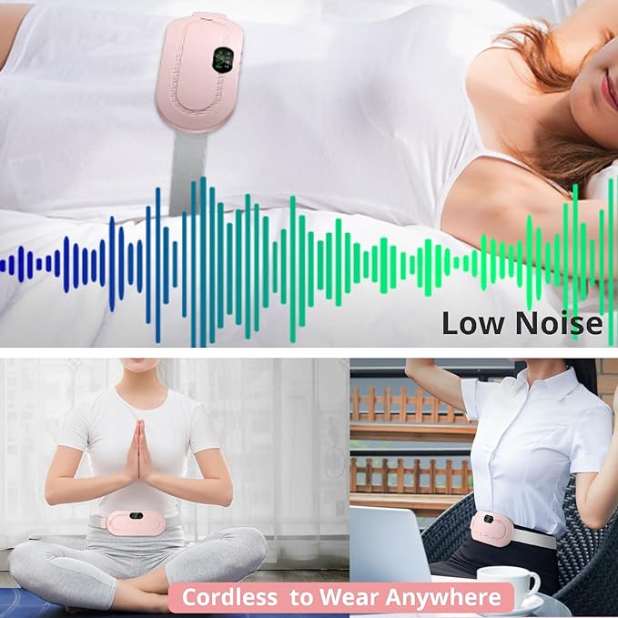 Portable Heating Pad for Period Cramps Relief Vibrating Menstrual Heating Belt for Women, Menstrual Heating Pad Smart Warm Palace Belt , Rechargeable Fast Heat , Pain Relief for Back & Stomach