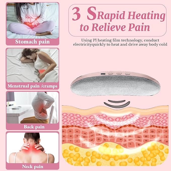 Portable Heating Pad for Period Cramps Relief Vibrating Menstrual Heating Belt for Women, Menstrual Heating Pad Smart Warm Palace Belt , Rechargeable Fast Heat , Pain Relief for Back & Stomach