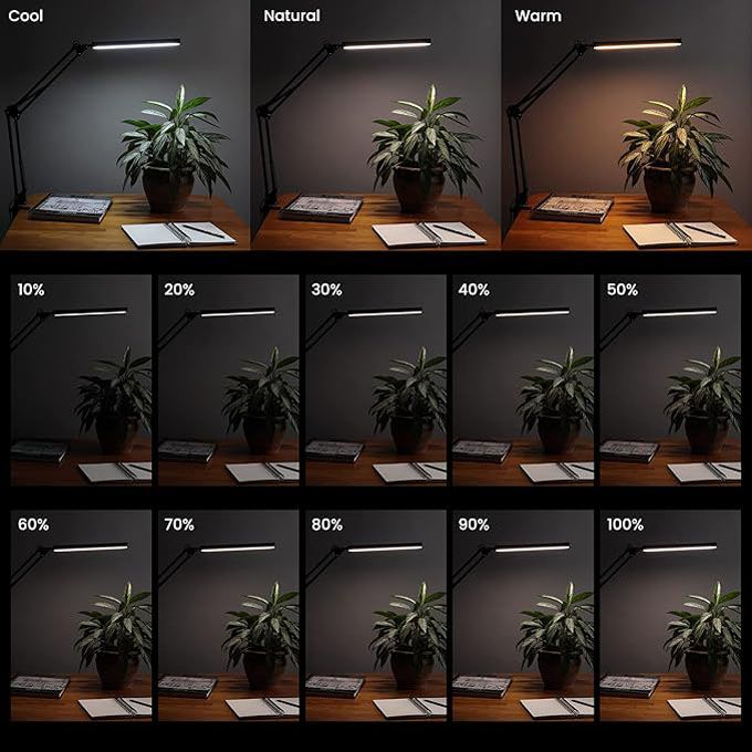 LED Desk Lamp,Adjustable Swing Arm Desk Lamp with Clamp,Dimmable Desk Light Eye-Care Table Light, Memory Function, 3 Color Modes, 10-Level Brightness Table Lamp for Home, Office, Study, Reading