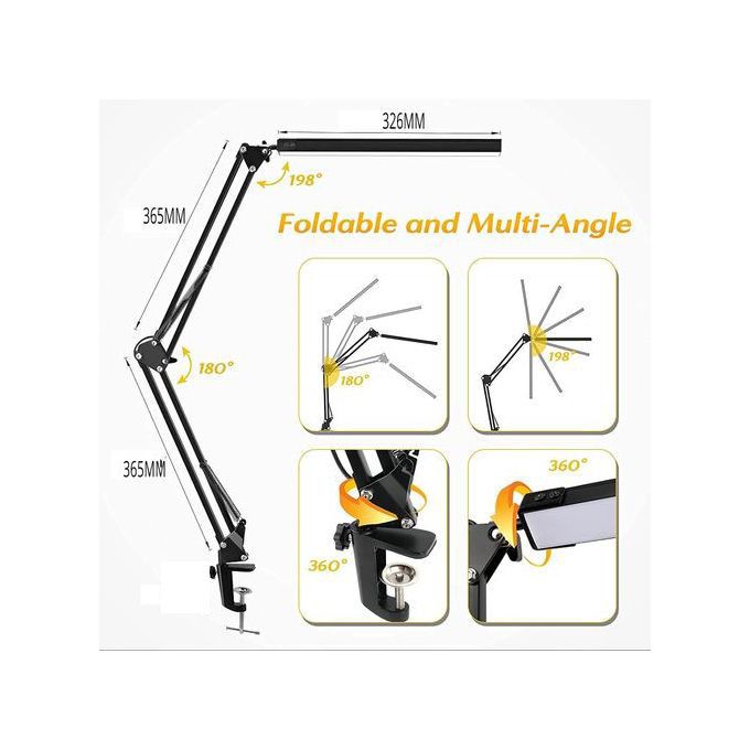 LED Desk Lamp,Adjustable Swing Arm Desk Lamp with Clamp,Dimmable Desk Light Eye-Care Table Light, Memory Function, 3 Color Modes, 10-Level Brightness Table Lamp for Home, Office, Study, Reading
