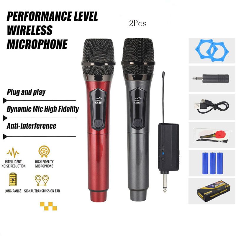 Wireless Microphones, Professional Dual Karaoke Microphone for Singing, Handheld Cordless Dynamic Mic System with Rechargeable Receiver for Wedding, DJ, Speech, Church, Party， 2-Channel