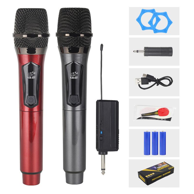 Wireless Microphones, Professional Dual Karaoke Microphone for Singing, Handheld Cordless Dynamic Mic System with Rechargeable Receiver for Wedding, DJ, Speech, Church, Party， 2-Channel