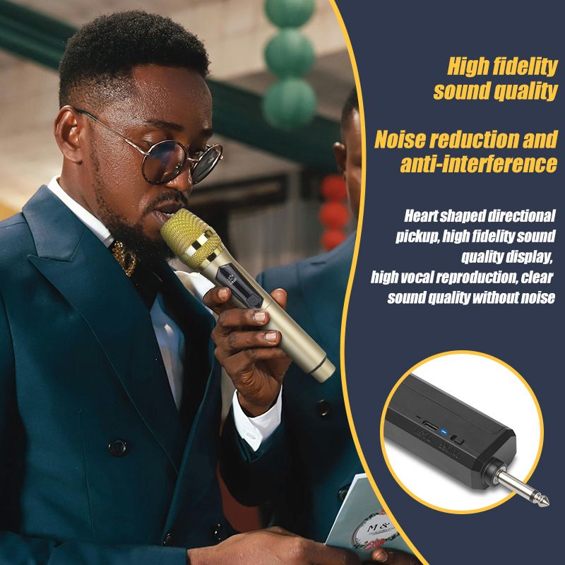 Wireless Microphones, Professional Dual Karaoke Microphone for Singing, Handheld Cordless Dynamic Mic System with Rechargeable Receiver for Wedding, DJ, Speech, Church, Party， 2-Channel