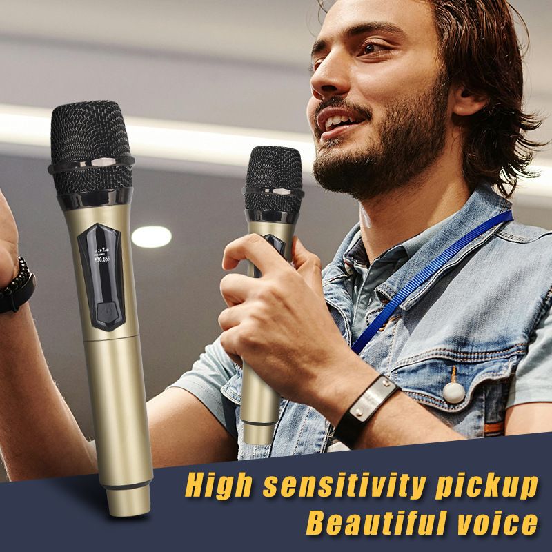 Wireless Microphones, Professional Dual Karaoke Microphone for Singing, Handheld Cordless Dynamic Mic System with Rechargeable Receiver for Wedding, DJ, Speech, Church, Party， 2-Channel