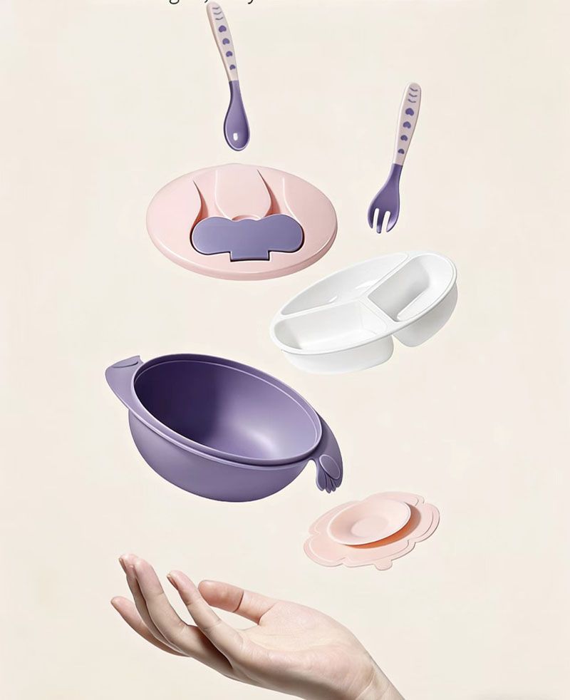 4pcs combination Baby Feeding Set, Baby Led Weaning Supplies with Suction Bowl Divided Plate, Toddler Self Feeding Dish Set with Spoons Forks Sippy Cup，Baby Eating Utensils Baby Bowl Plat
