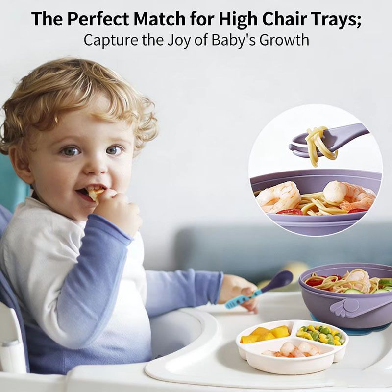 4pcs combination Baby Feeding Set, Baby Led Weaning Supplies with Suction Bowl Divided Plate, Toddler Self Feeding Dish Set with Spoons Forks Sippy Cup，Baby Eating Utensils Baby Bowl Plat