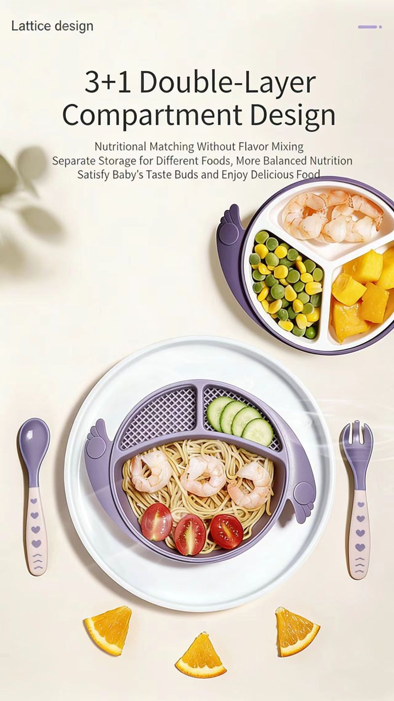 4pcs combination Baby Feeding Set, Baby Led Weaning Supplies with Suction Bowl Divided Plate, Toddler Self Feeding Dish Set with Spoons Forks Sippy Cup，Baby Eating Utensils Baby Bowl Plat