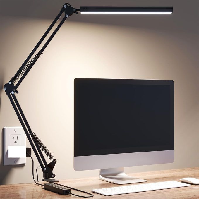 LED Desk Lamp,Adjustable Swing Arm Desk Lamp with Clamp,Dimmable Desk Light Eye-Care Table Light, Memory Function, 3 Color Modes, 10-Level Brightness Table Lamp for Home, Office, Study, Reading