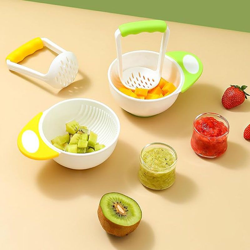 Baby Food Mash Bowl Food Scissors  Fruit Vegetable Puree Masher Bowl Hand Mash with Baby Feeding Set Feeding Dish Set with Spoons Baby Food Masher Set ，Helps Babies Transition to Solid Foods