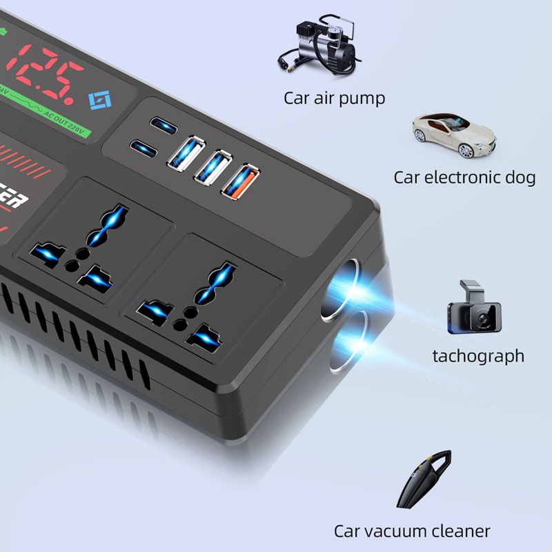 12v24v to 220v car inverter truck car universal converter mobile phone dual flash charging socket charger ， 200W Car Power Inverter，Durable Power Converter.3 USB Ports.