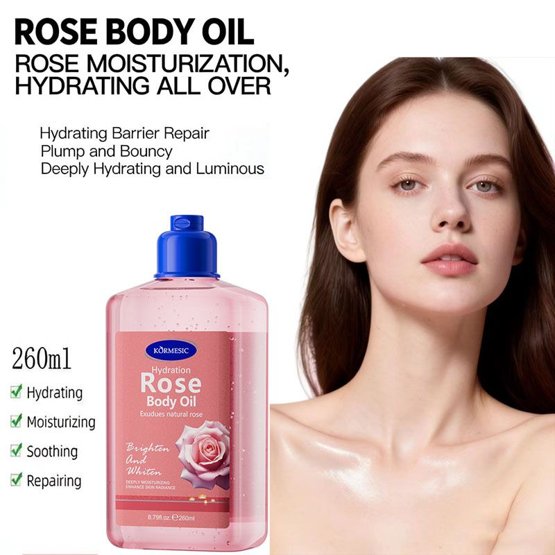 Vitamin E  Rose Body Oil  260ml for Moisturizing, Fast-Absorbing & Non-Greasy Body Oil  , for Healthy Glowing Skin ，Nice & Lovely Flawless Bio-Body Oil，Contains  Natural Oils，Lubricating oil