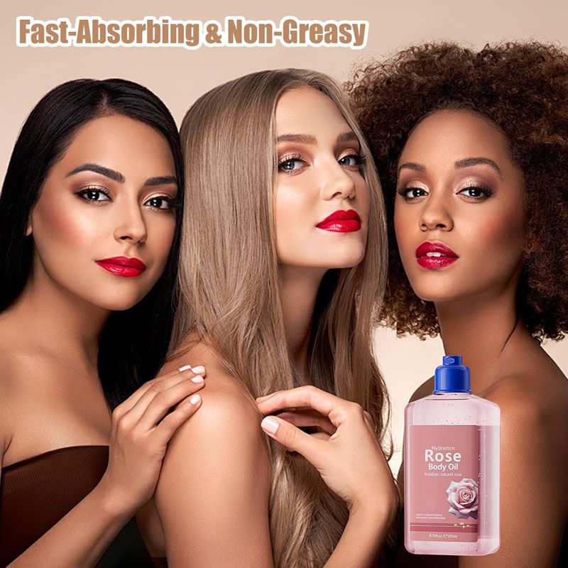 Vitamin E  Rose Body Oil  260ml for Moisturizing, Fast-Absorbing & Non-Greasy Body Oil  , for Healthy Glowing Skin ，Nice & Lovely Flawless Bio-Body Oil，Contains  Natural Oils，Lubricating oil