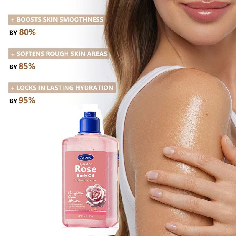 Vitamin E  Rose Body Oil  260ml for Moisturizing, Fast-Absorbing & Non-Greasy Body Oil  , for Healthy Glowing Skin ，Nice & Lovely Flawless Bio-Body Oil，Contains  Natural Oils，Lubricating oil