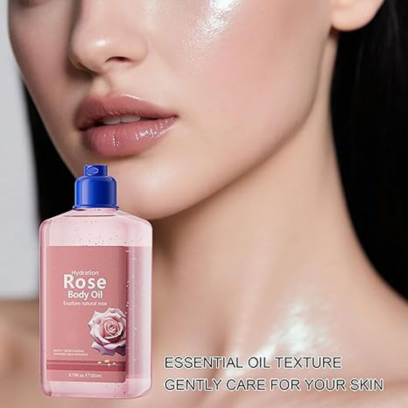 Vitamin E  Rose Body Oil  260ml for Moisturizing, Fast-Absorbing & Non-Greasy Body Oil  , for Healthy Glowing Skin ，Nice & Lovely Flawless Bio-Body Oil，Contains  Natural Oils，Lubricating oil