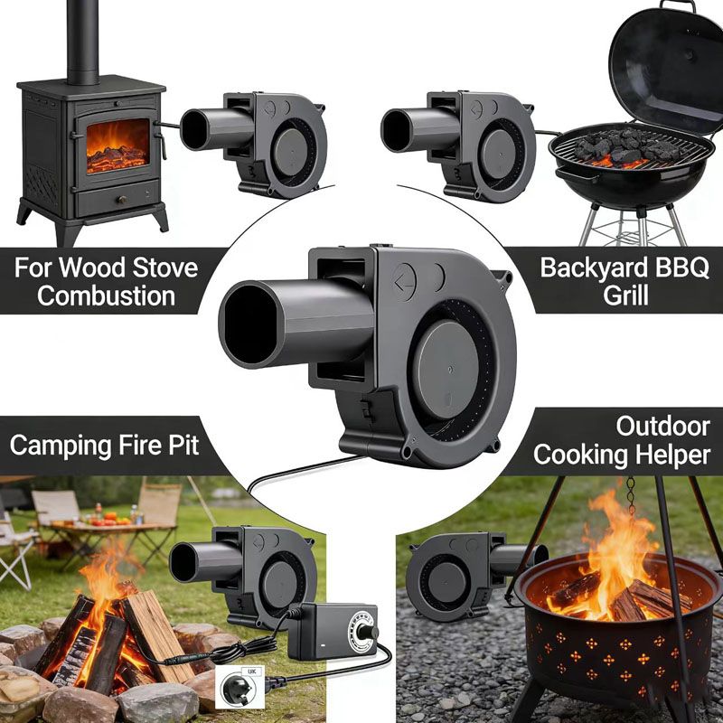 Brushless DC Blower Fan - High Airflow Variable Speed Controller,   Cooling Fan with with Air Collecting Adjustable Speed Cooking Tool ,BBQ Fan, Handheld Barbecue Blower Camping AC Powered Fan Variabl