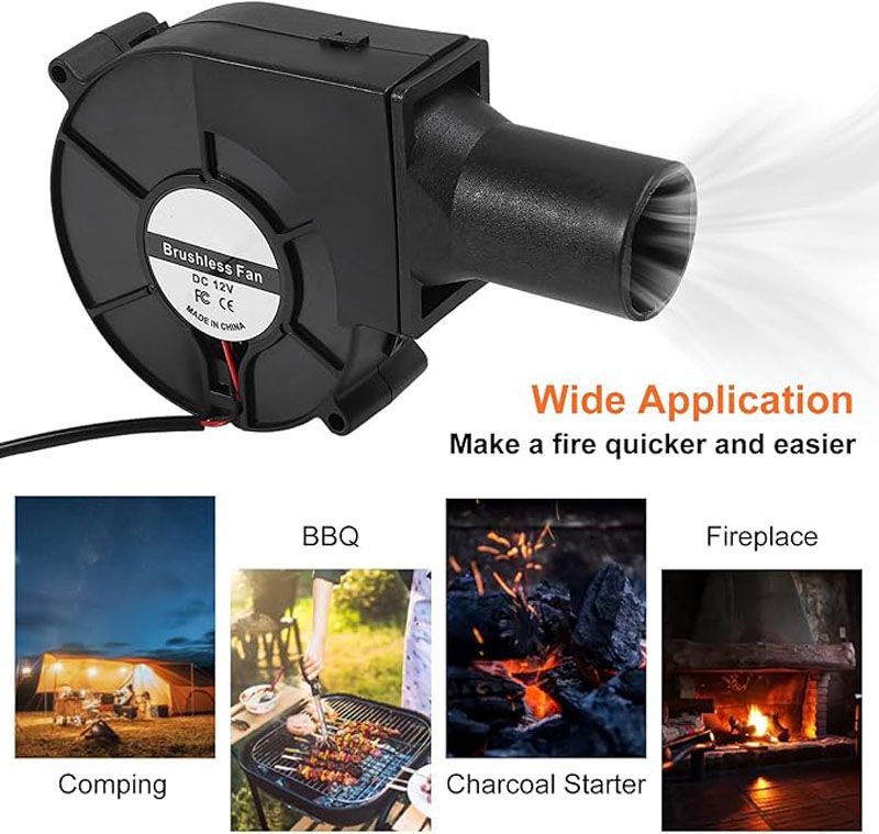 Brushless DC Blower Fan - High Airflow Variable Speed Controller,   Cooling Fan with with Air Collecting Adjustable Speed Cooking Tool ,BBQ Fan, Handheld Barbecue Blower Camping AC Powered Fan Variabl