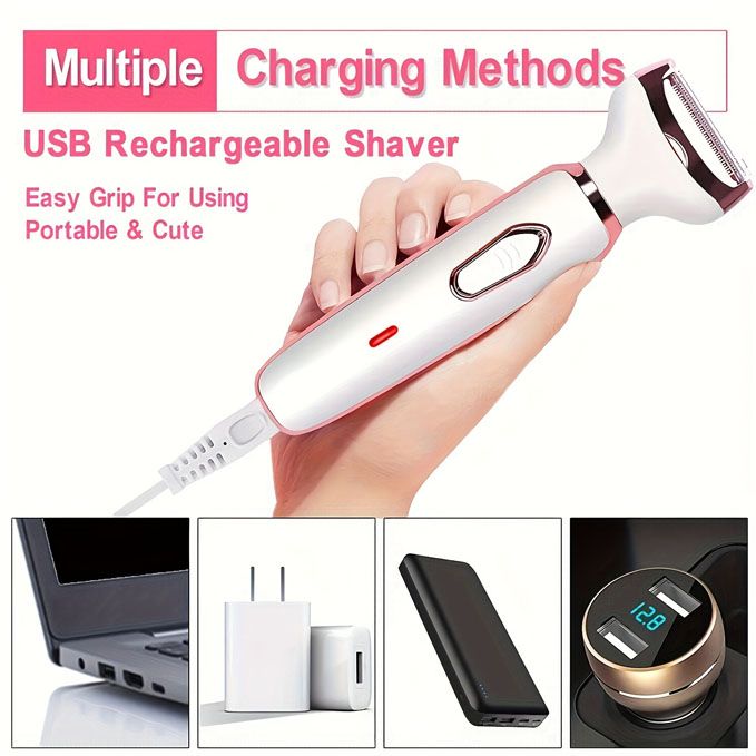 4-in-1 Women Electric Shaver Epilator, USB Rechargeable Painless Cordless Hair Remover, Electric Trimmer Razor for Face, Leg, Bikini, Armpit & Full Body Hair Removal