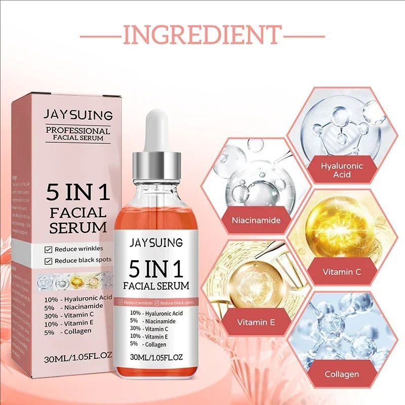 5 in 1 Anti-wrinkle Face Essence Moisturizing Firming Lightening Whitening Fade Acne Pimples Shrink Pores Skin Care 30ml