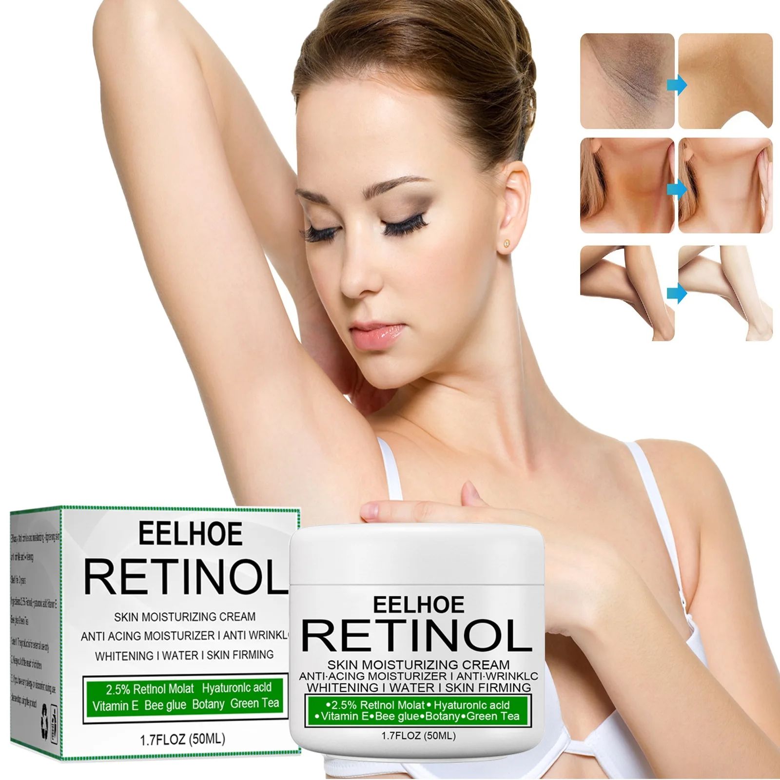 Retinol Whitening Cream for Private Part Brighten Dark Skin Permanent Bleaching Lotion for The Whole Body Underarm Knee Buttocks