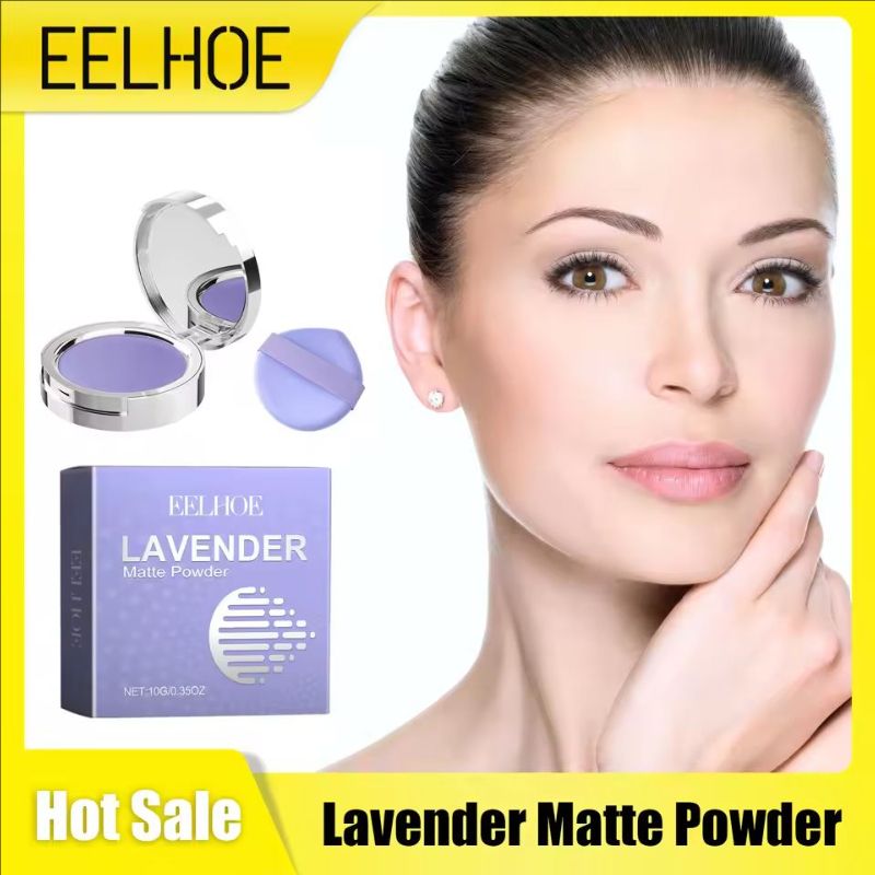 EELHOE Lavender Matte Powder Brighten Oil Control Waterproof Smoothing Makeup Foundation Powder with Puff Loose Setting Powder