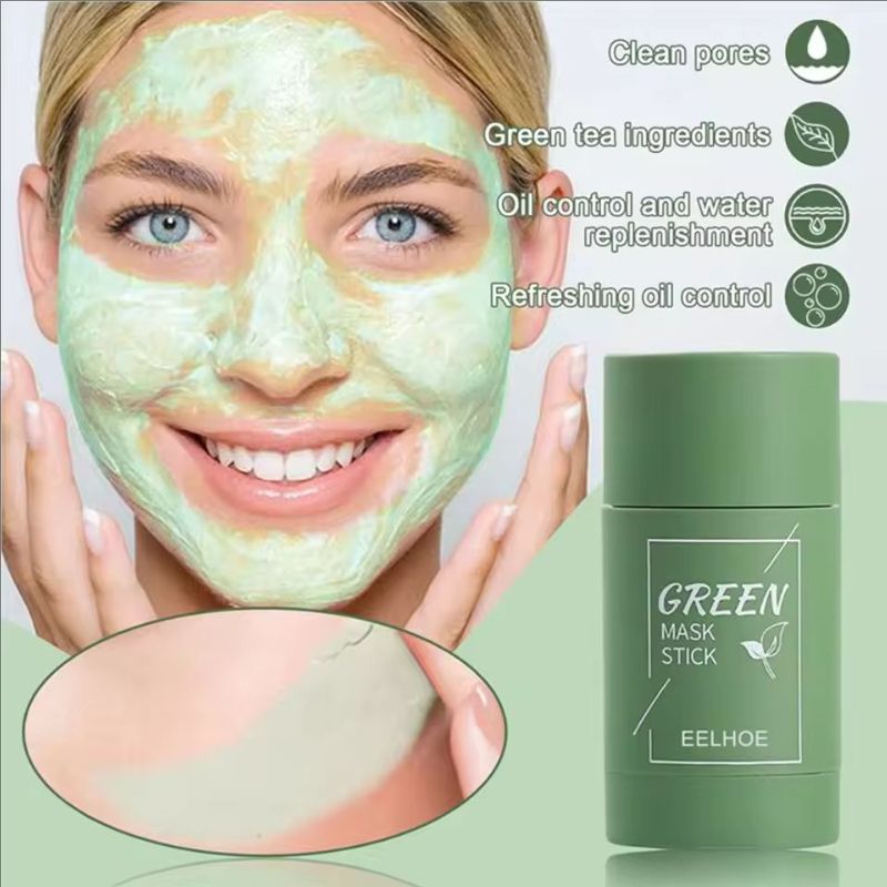 1PC Green Tea Mask Stick Purifying Clay Oil Control Cleansing Eggplant Stick Mask For Face Oil Control Anti-acne Whitening Hot