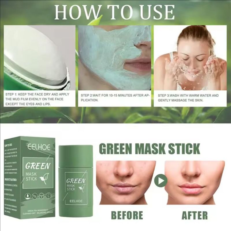 1PC Green Tea Mask Stick Purifying Clay Oil Control Cleansing Eggplant Stick Mask For Face Oil Control Anti-acne Whitening Hot