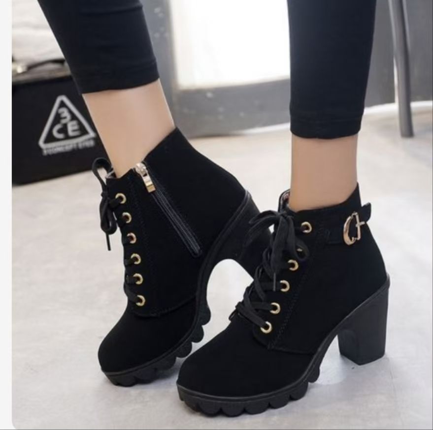 Ladies Bootie  high-heeled thick-heeled women boots lace-up short boots women's short boots Martin single  boots Girl shoes Fast delivery within 1-5 days