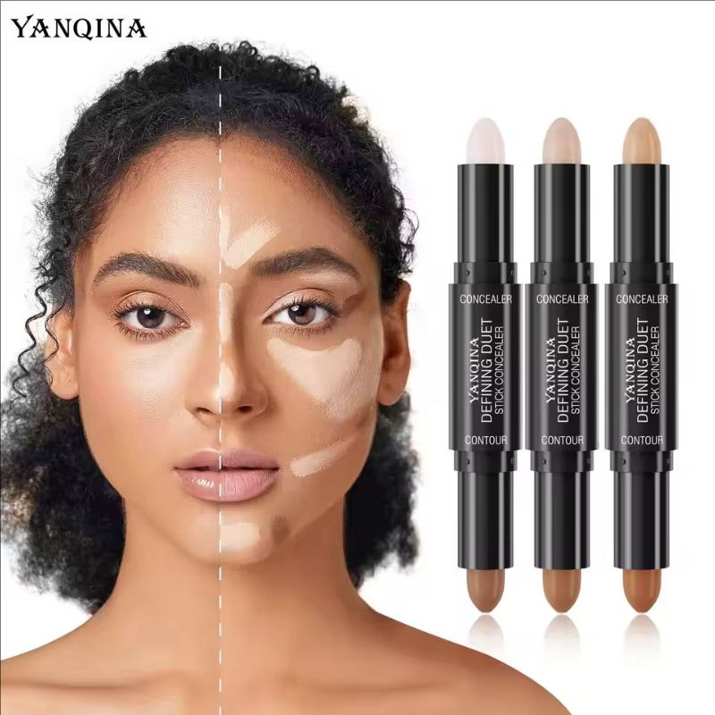 Contour Stick Duo, Double-Ended Highlight and Shadow Cream, Waterproof Full Coverage Concealer, Natural Finish Makeup for All Sk