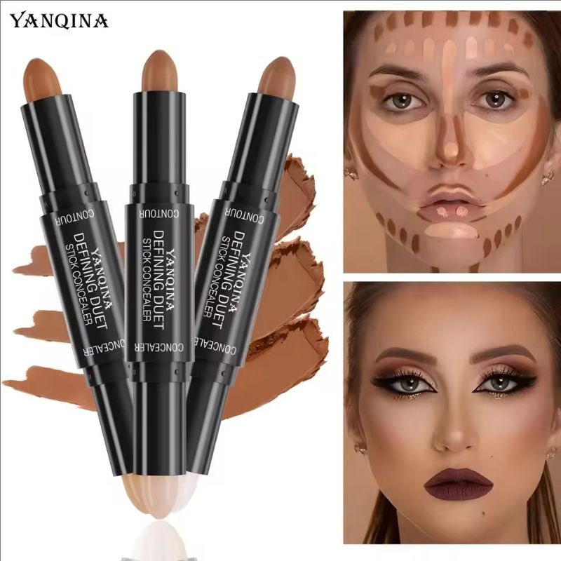 Contour Stick Duo, Double-Ended Highlight and Shadow Cream, Waterproof Full Coverage Concealer, Natural Finish Makeup for All Sk