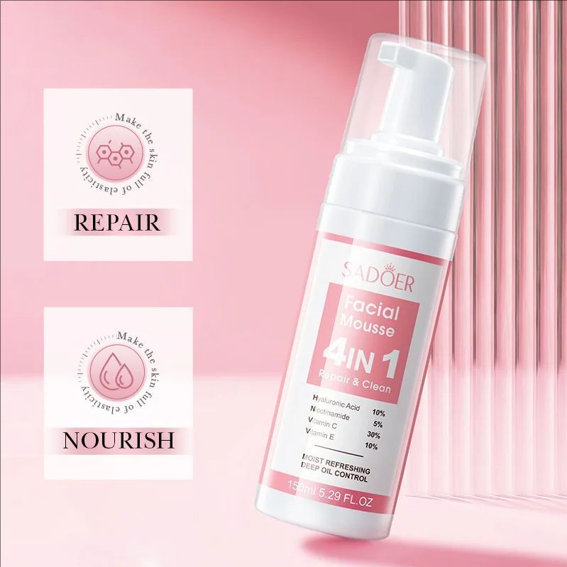 4 in 1 Facial Mousse Face Wash Foam Facial Cleanser Moisturizing Brightening Hydrating Face Cleansing Skin Care Products