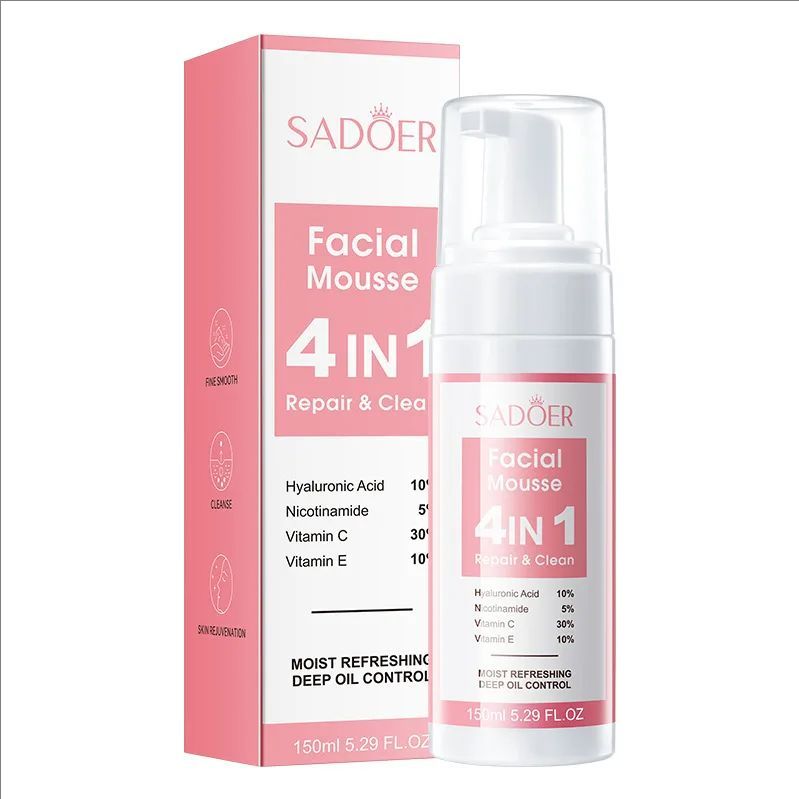 4 in 1 Facial Mousse Face Wash Foam Facial Cleanser Moisturizing Brightening Hydrating Face Cleansing Skin Care Products
