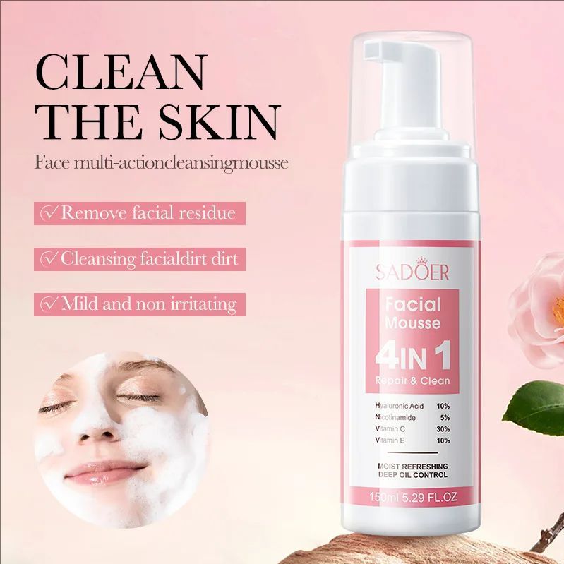 4 in 1 Facial Mousse Face Wash Foam Facial Cleanser Moisturizing Brightening Hydrating Face Cleansing Skin Care Products