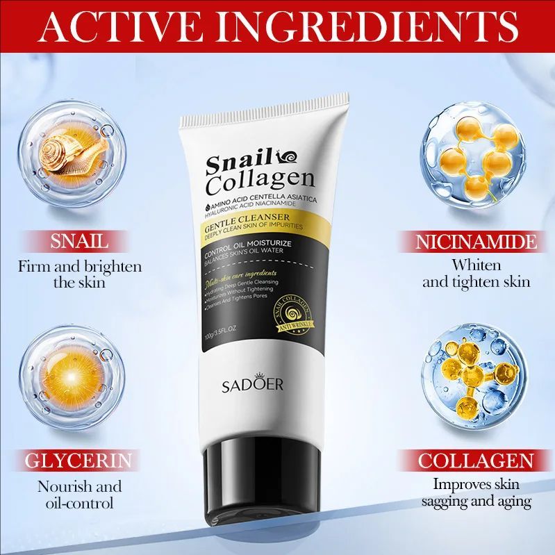 Snail Collagen Facial Cleanser Face Wash Foam Cleanser Moisturizing Firming Hydrating Beauty Face Skin Care Products