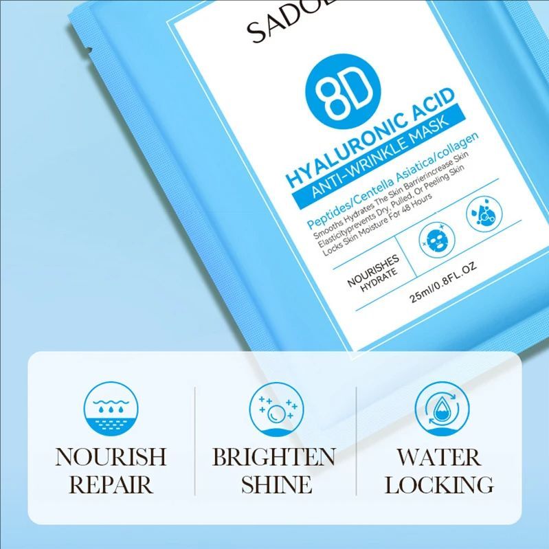 5pcs 8D Hyaluronic Acid Face Mask for Facial Moisturizing Nourishing Firming Hydrating Facial Mask Face Skin Care
