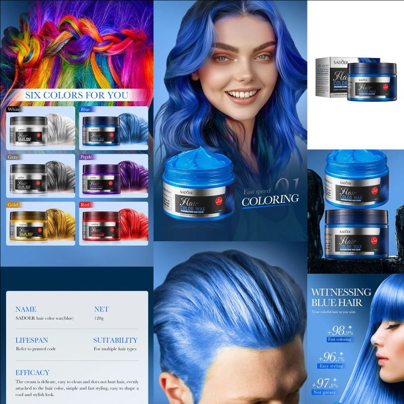 6 Color Temporary Hair Color Wax Unisex One-time Hair Color Gel Molding Paste Dye cream Hair Coloring Styling DIY Mud