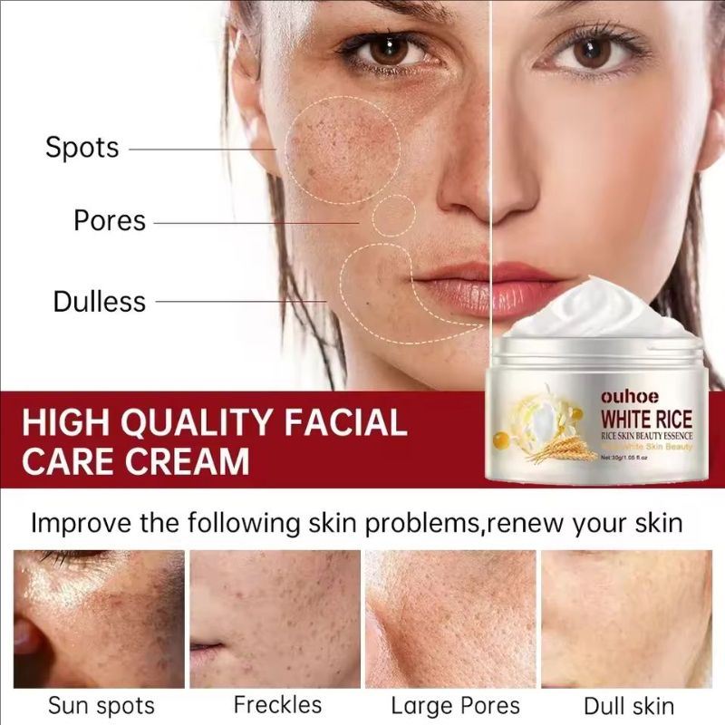 White Rice Face Whitening Cream Remove Dark Spots Fade Freckle Melanin Anti Wrinkle Aging Moisturizing Brighten Skin Care New