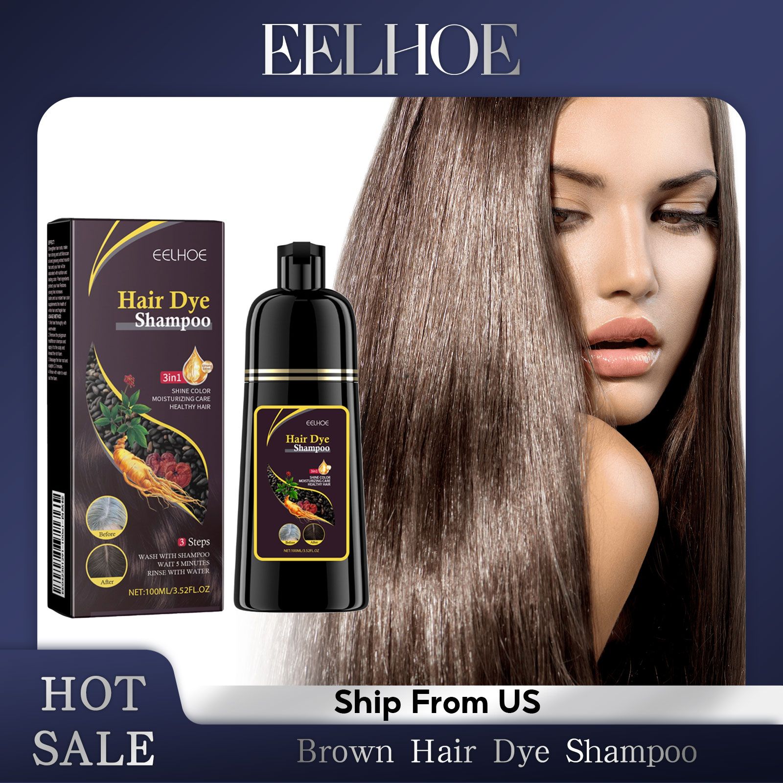 Natural Plant Hair Dye Shampoo 3 in 1 Hair Color Shampoo for Gary Hair Dark Brown Black And Women Men Grey Coverage 100ml