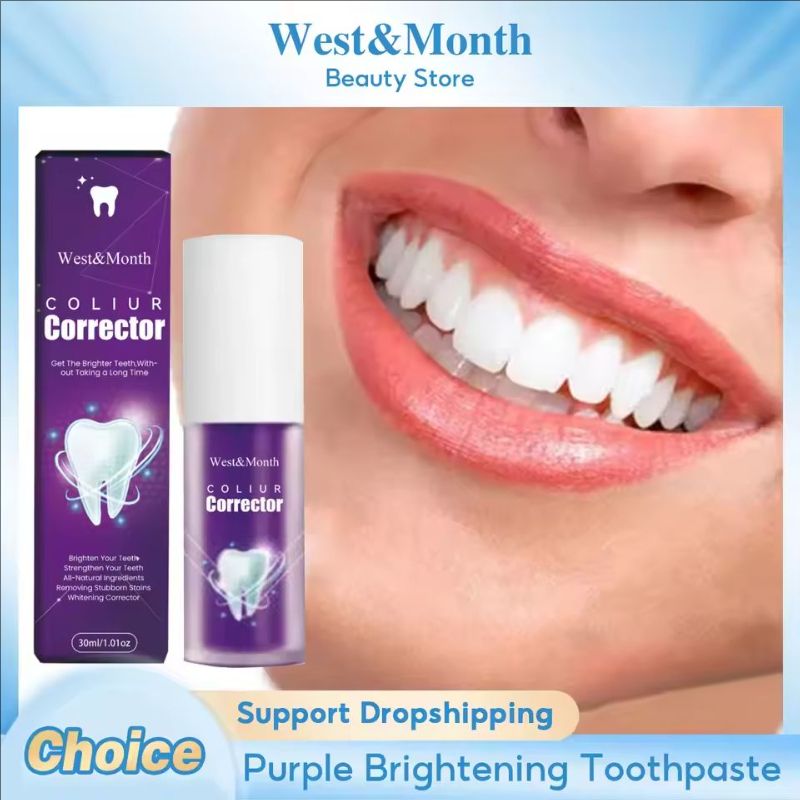 Purple Whitening Toothpaste Remove Stains Reduce Yellowing Teeth Color Correcting Brightening Repairing Fresh Breath Gums Care